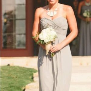 Grey long sweetheart strapless bridesmaid dress.